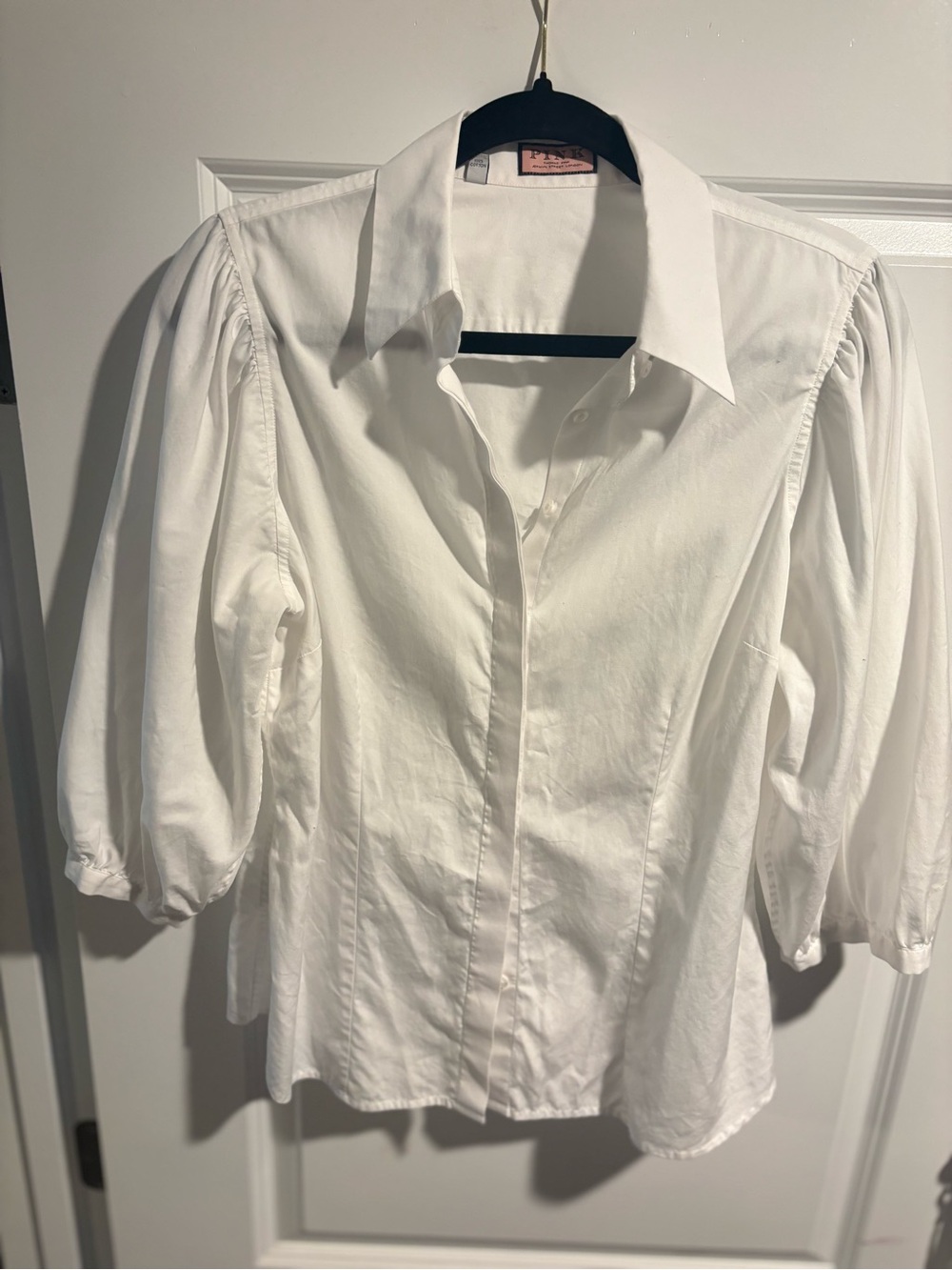 Thomas Pink White Puff-Sleeve Button-Front Shirt